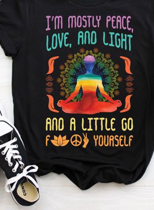 Women's I'm Mostly Peace Love and Light Yoga Lover T-shirts Graphic Short Sleeve Round Neck Daily T-shirt