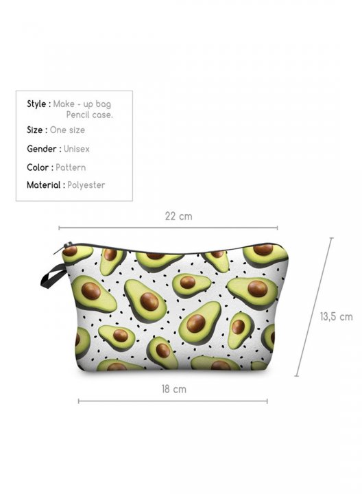 Women's Bags 3D Digital Printing Avocado Wave point Cosmetic Bag