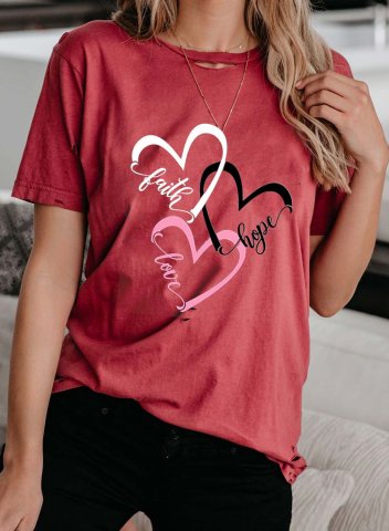 Women's T-shirts Faith Hope Love Heart Print Short Sleeve Round Neck Daily T-shirt