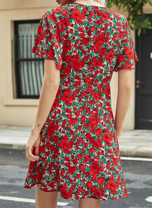 Women's Mini Dresses Floral Short Sleeve V Neck Daily Casual Mini Dress