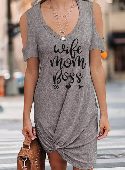 Women's Mini Dresses Letter Cold Shoulder T-shirt Dress