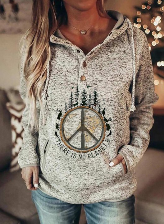 Women's Hoodies there is no planet b Print Drawstring Button Long Sleeve Solid Pocket Daily Casual Hoodies