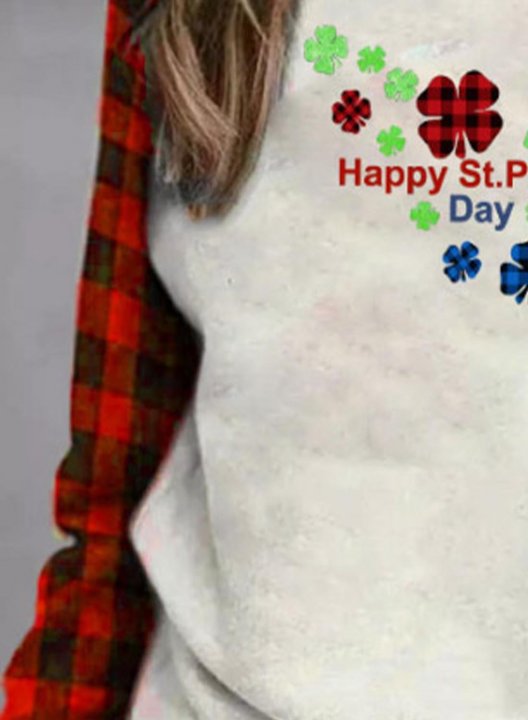 Women's Sweatshirts Color Block Clover-prints Long Sleeve Round Neck Daily Casual Sweatshirt