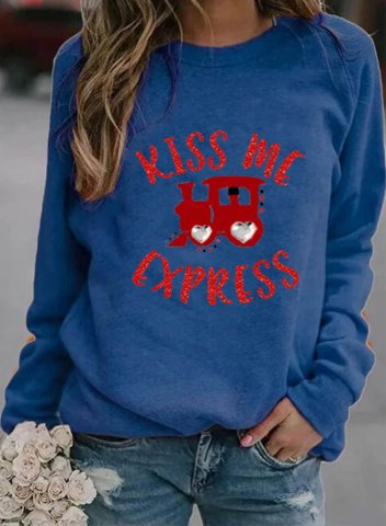 Women's Kiss Me Express Sweatshirt Casual Solid Letter Round Neck Long Sleeve Daily Pullovers