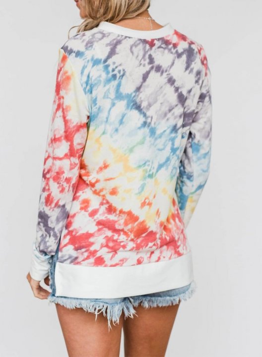 Tie-Dye Long Sleeve Casual Side Split Sweatshirt