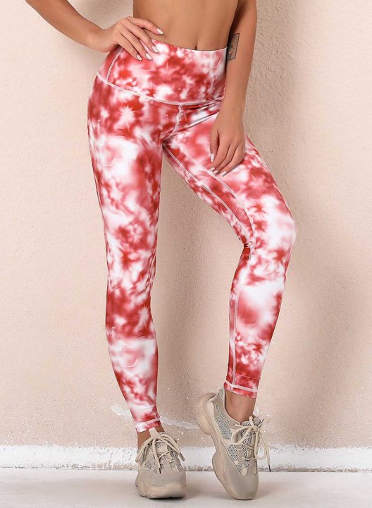 Women's Leggings Slim Color Block Tiedye Mid Waist Casual Full Length Track Pants