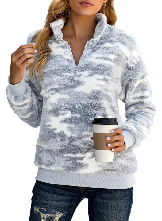 Leopard Long Sleeve High Neck Zip Sweatshirt