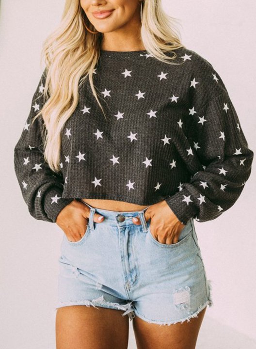 High Waist Five Pointed Star Black Casual Top