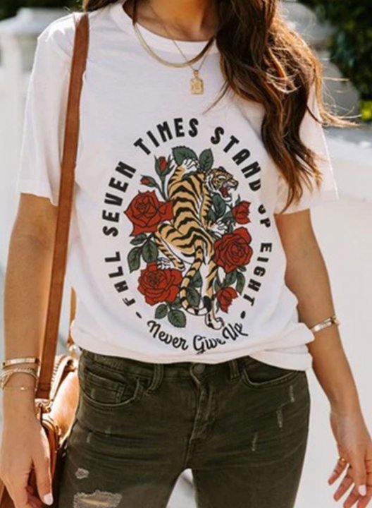 Women's T-shirts Letter Floral Short Sleeve Round Neck Daily Casual T-shirt