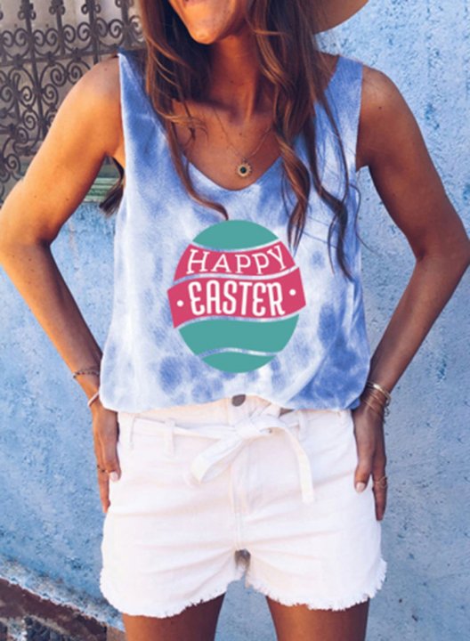 Women's Happy Easter Print Tank Festival Sleeveless Round Neck Casual Tank Top