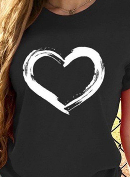 Women's T-shirts Heart-shaped Print Short Sleeve Round Neck Daily T-shirt