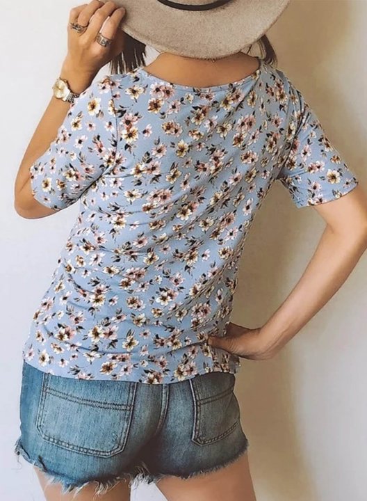 Women's T-shirts Knot Floral Short Sleeve Round Neck Daily Casual T-shirt