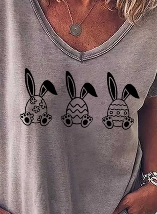 Women's T-shirts Rabbit Festival Print Short Sleeve V Neck Daily T-shirt