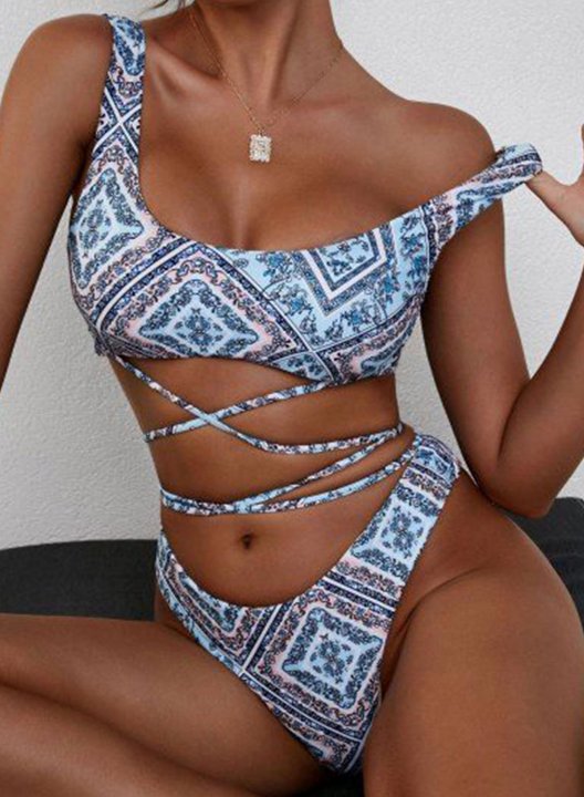 Women's Bikinis Color Block Geometric Criss Cross Bikini