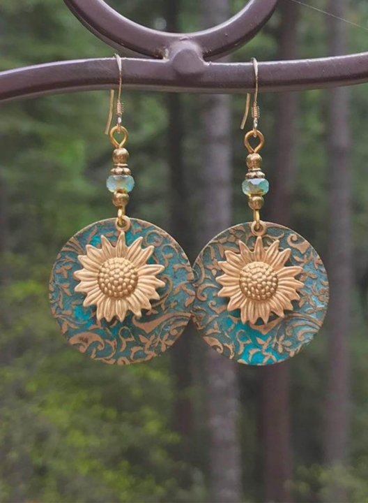 Women's Earrings Vintage Bohemian Double Sunflower Delicate Pattern Earrings