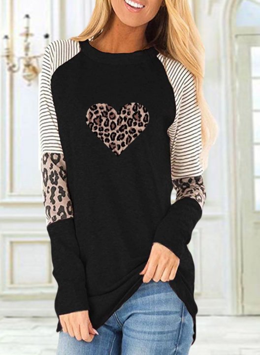 Women's Sweatshirts Round Neck Long Sleeve Leopard Sweatshirts