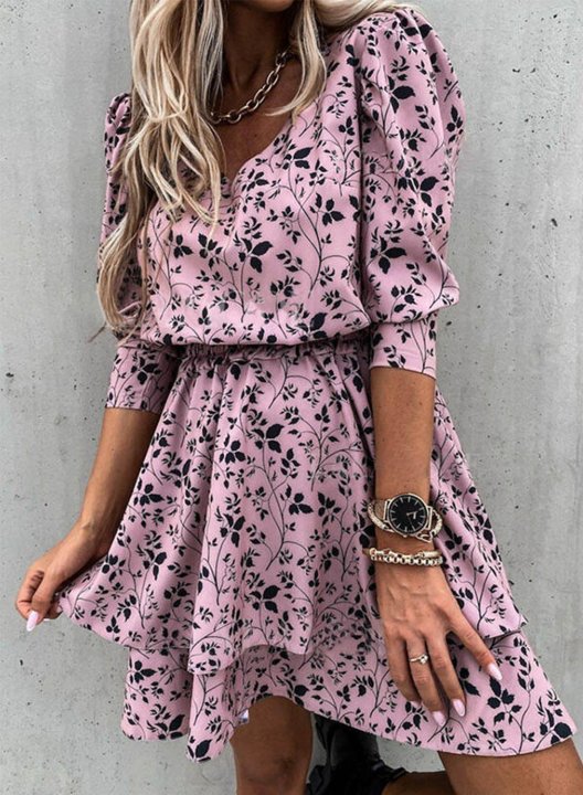 Women's Mini Dresses Floral 3/4 Sleeve A-line Daily V Neck Casual Mini Dress