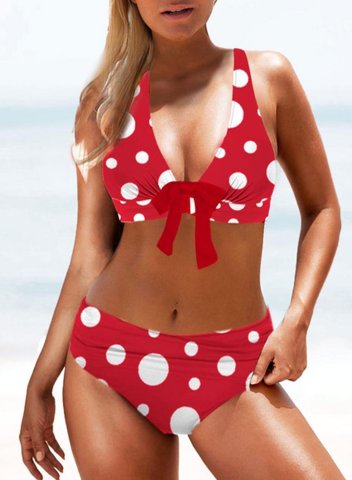 Women's Bikinis Polka Dot Floral Sleeveless Adjustable Knot Wire-free V Neck Padded Boho Vacation Bikini