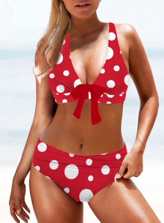 Women's Bikinis Polka Dot Floral Sleeveless Adjustable Knot Wire-free V Neck Padded Boho Vacation Bikini