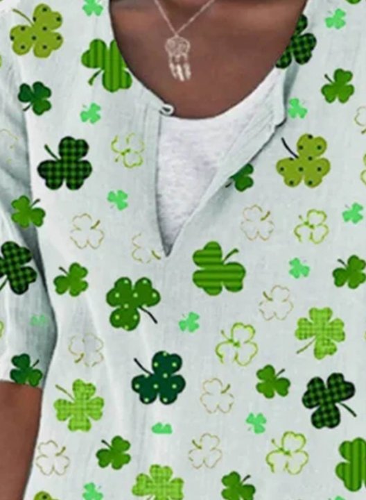 Women's St Patrick's Day T-shirts Color Block Shamrock Print Half Sleeve V Neck Daily T-shirt