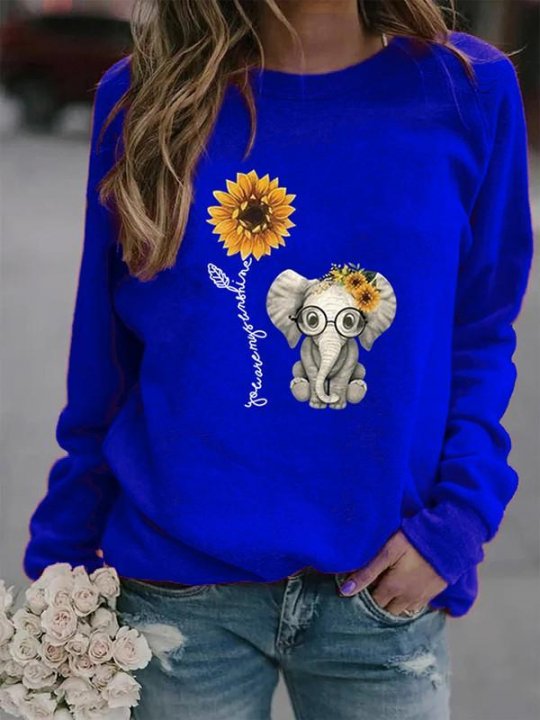 Elephant sunflower letter print sweatshirt