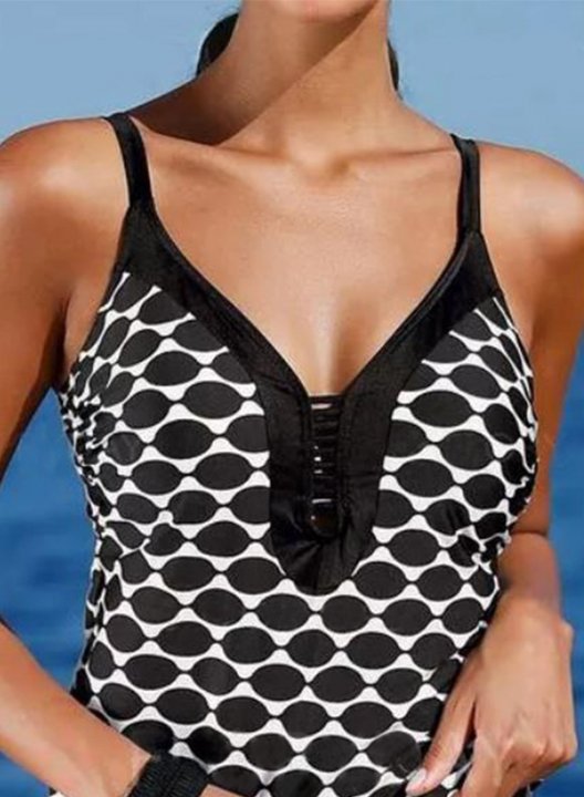 Women's Tankinis Criss Cross Polka Dot Color Block Tankini