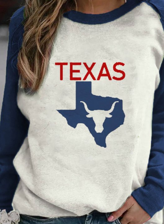 Women's Sweatshirts Raglan Sleeves Texas Print Long Sleeve Round Neck Sweatshirt