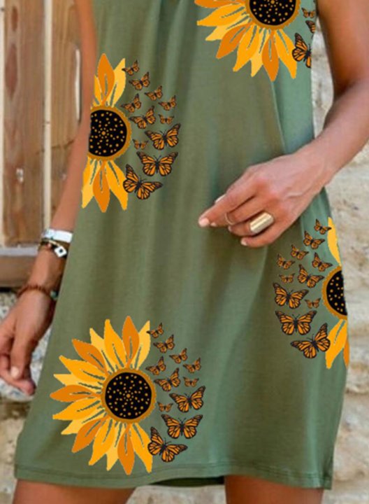 Women's Mini Dresses Sunflower Spaghetti Boho Dress