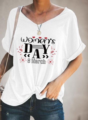 Women's T-shirts Letter Festival Short Sleeve V Neck Daily Casual T-shirt