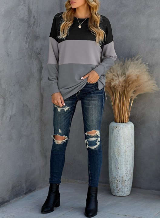 Woman's Striped Contrast Stitching Sweatshirt