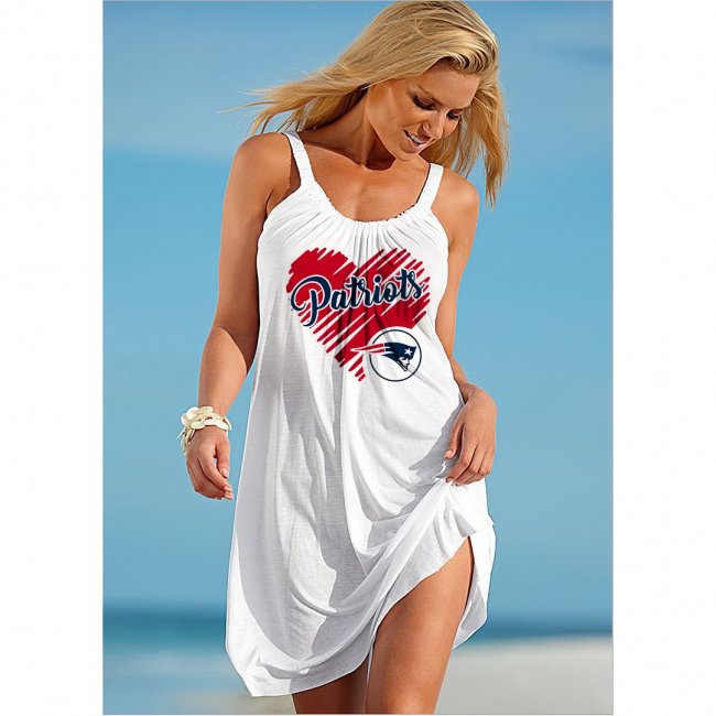 V-neck New England Patriots Team Print Sleeveless Loose Beach Dress