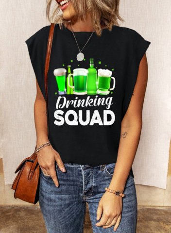 Women's T-shirts Letter Color Block Round Neck Sleeveless Summer Daily Casual T-shirts