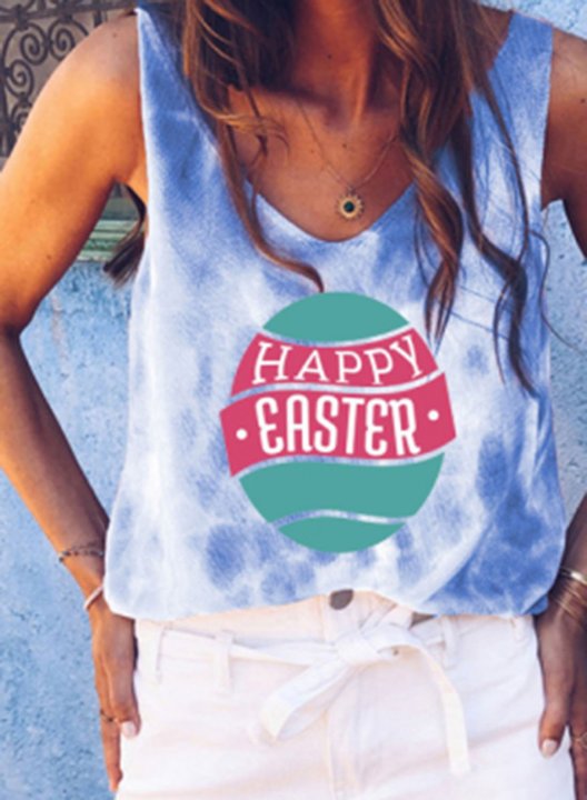 Women's Happy Easter Print Tank Festival Sleeveless Round Neck Casual Tank Top