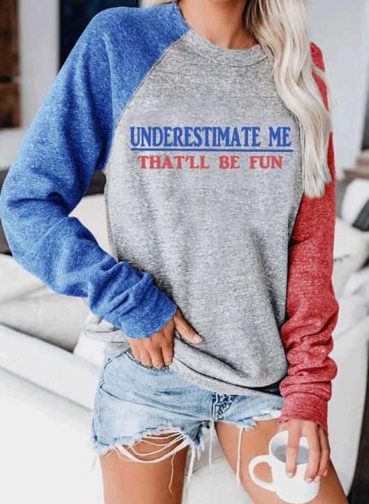 Women's Underestimate Me That'll Be Fun Sweatshirts Round Neck Long Sleeve Color Block Shirt