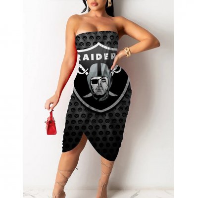 Las Vegas Raiders Printed Irregular Bandeau Midi Dress