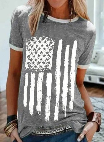 Women's T-shirts American Flag Short Sleeve Round Neck Casual Daily T-shirts