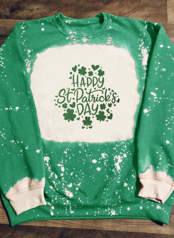 Women's Sweatshirts Happy St Patrick's Day Clover Letter Print Long Sleeve Round Neck Sweatshirt