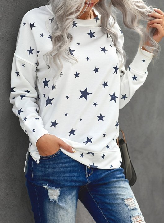 Women Star Print Long Sleeve Round Neck Tunics