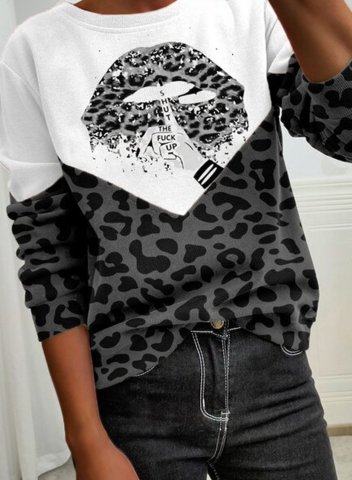 Leopard Stitching Print Casual Sweatshirt