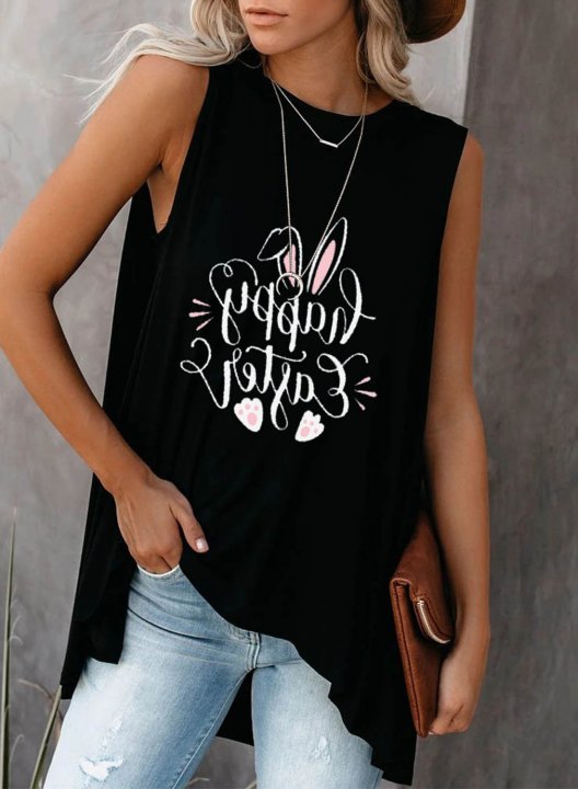 Women's Tank Tops Letter Sleeveless Round Neck Casual Daily Tank Top