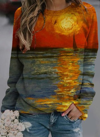 Women's Sunset Landscape Sweatshirt Casual Long Sleeve Round Neck Daily Pullovers