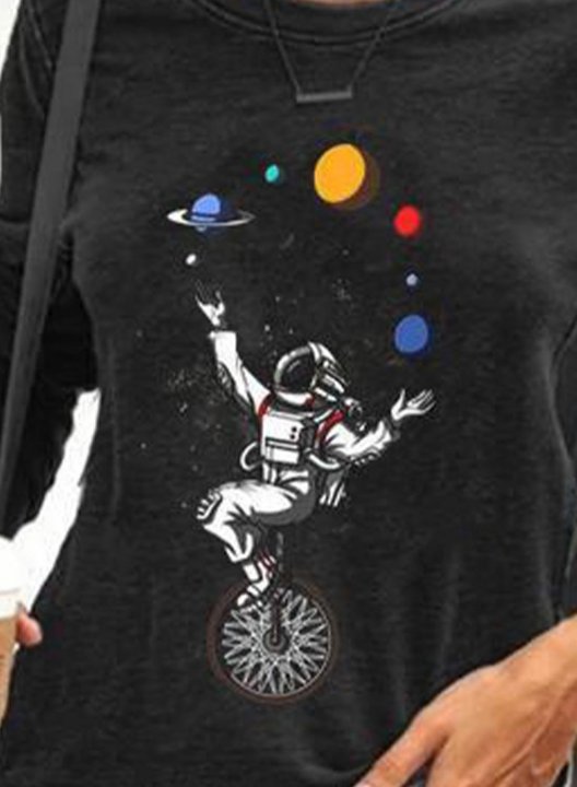 Women's Astronaut 3D Graphic Sweatshirt Casual Solid Round Neck Long Sleeve Basic Pullovers