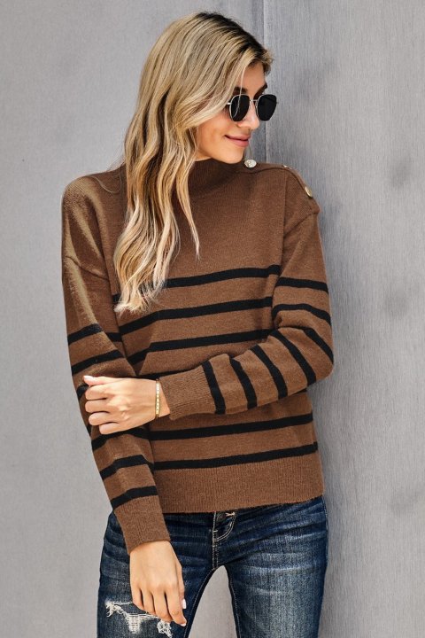 Women's Sweaters Striped Turtleneck Sweaters with Buttons