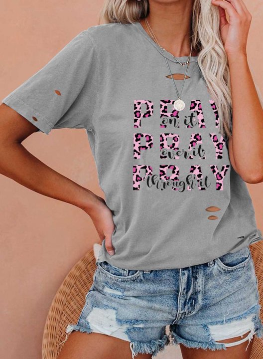 Women's T-shirts Leopard Letter Pray On It Pray Over It Pray Through It Short Sleeve Round Neck Daily T-shirt