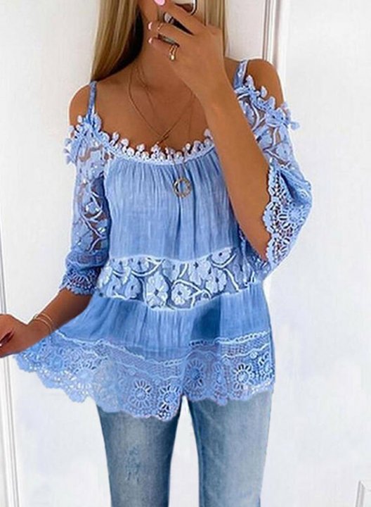 Women's Blouses Ruffle Lace Floral Spaghetti Half Sleeve Blouse