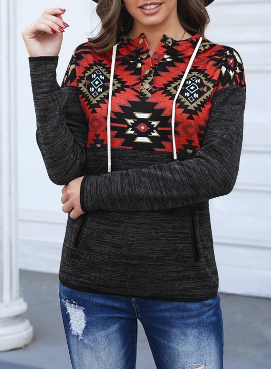 Geometric Color Block Long Sleeve Hoodie