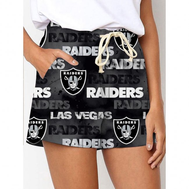 Las Vegas Raiders Printed Drawstring Elastic Waist Casual Shorts