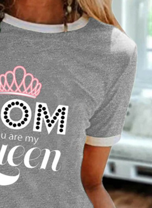 Women's T-shirts Mom Queen Letter Color Block Print Short Sleeve Round Neck Daily Mother's Day Shirt Mom T-Shirt