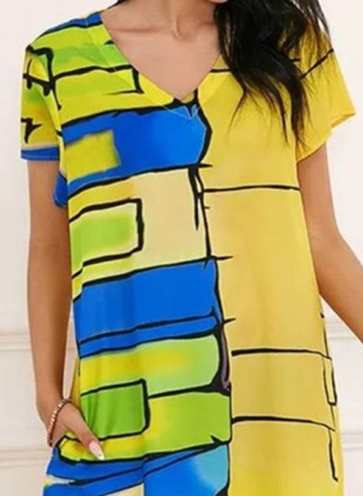 Women's Mini Dresses A-line Multicolor Short Sleeve V Neck Daily Basic Mini Dress