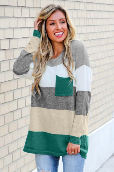 Women's Sweaters Colorblock Pocketed Sweaters